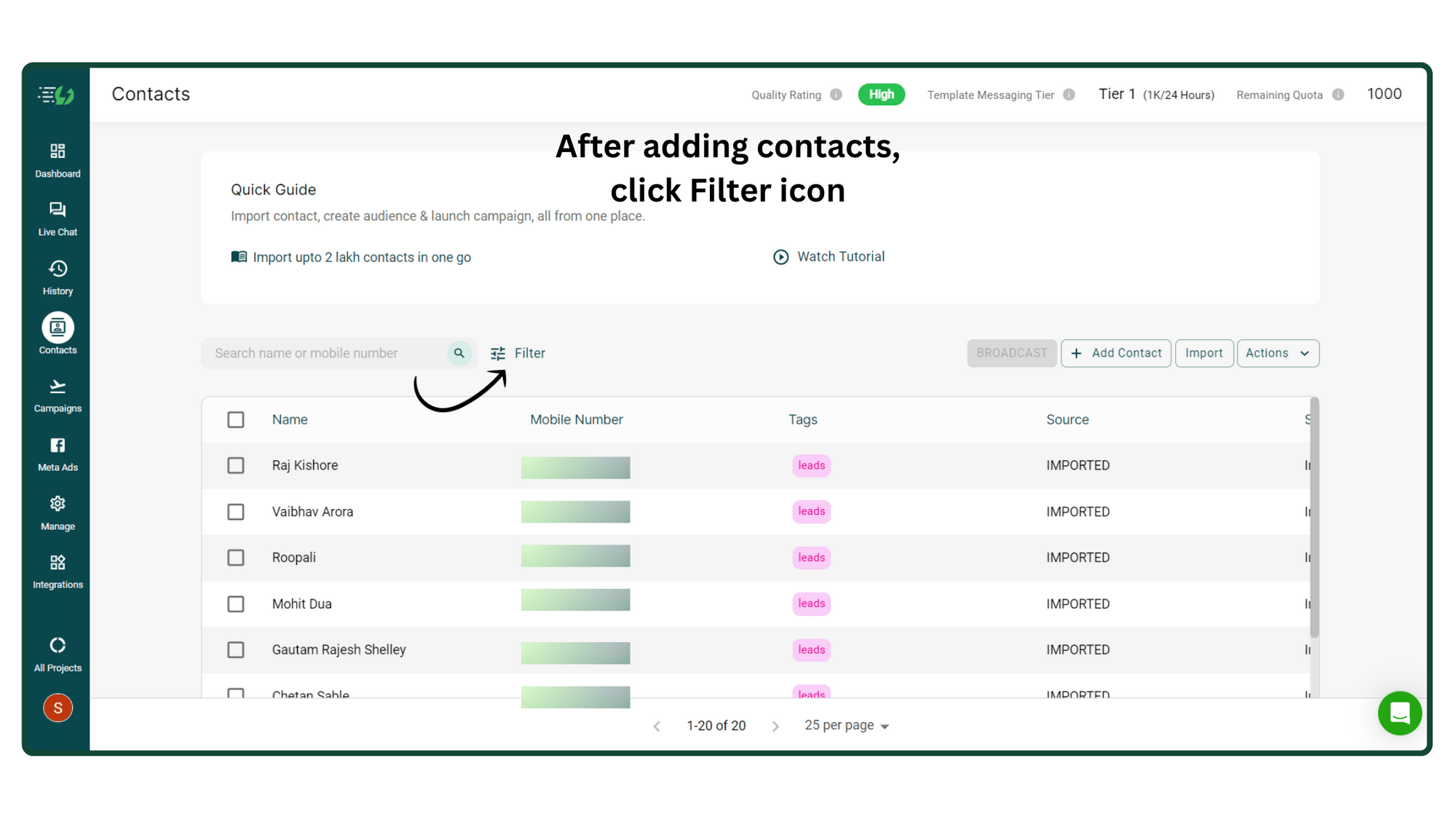 11. Now, segregate the Contacts by clicking 'Filter'.png