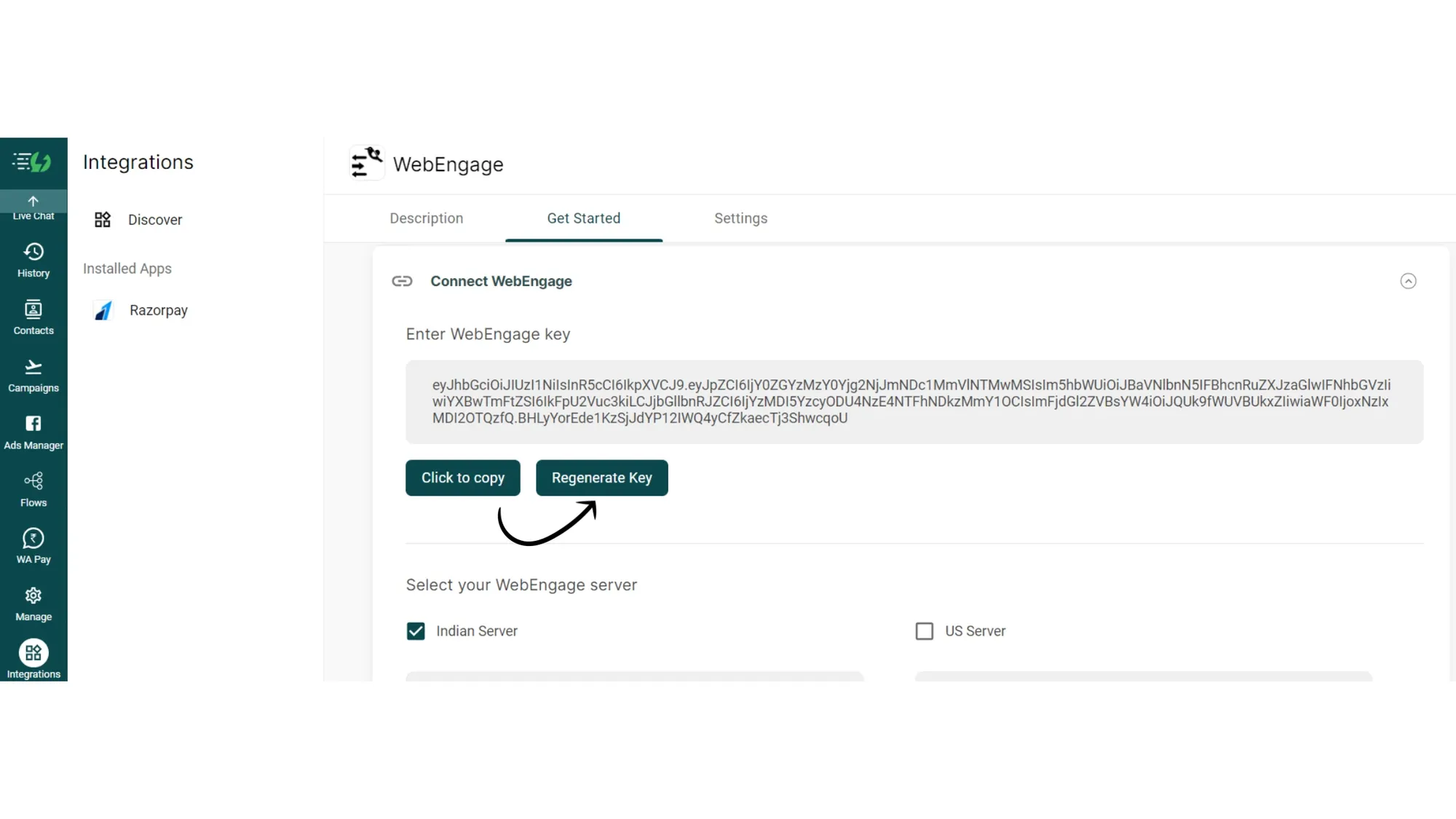 Regenerate & copy WebEngage Key.webp